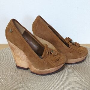 Sam Edelman Brown Suede Wedge Shoes with Tassel Detail
